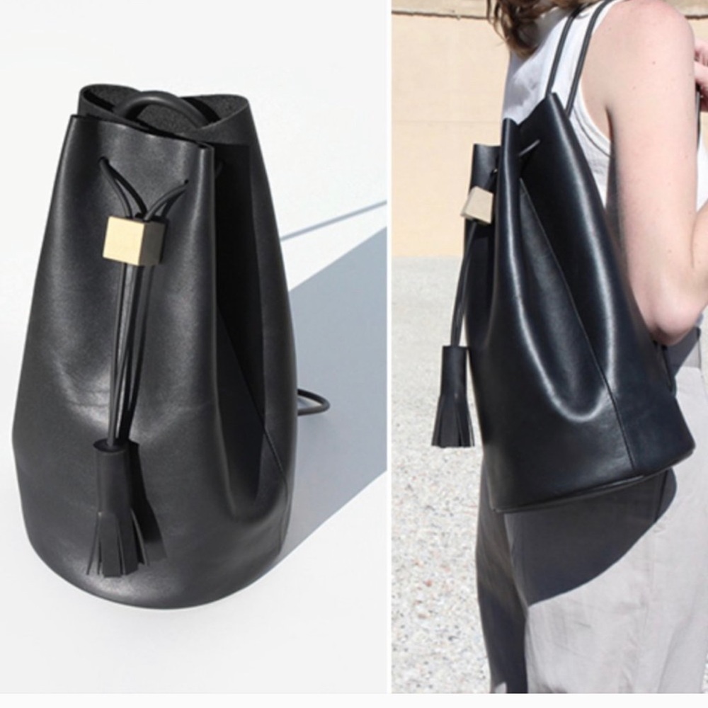 Building Block Black Leather Backpack